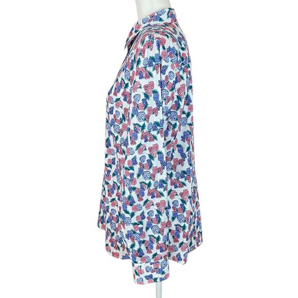 Talbots Button-up Shirt Size M Red Blue Pinecones Cotton Long Roll-Tab Sleeves - Picture 2 of 7